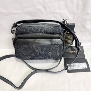 NWT Versace Black Jacquard Barocco Athena Messenger Crossbody Bag